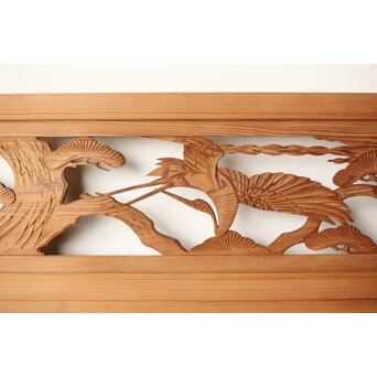 鶴亀木彫欄間 2枚1組　R0228 