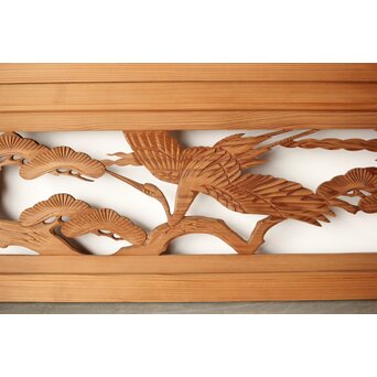 鶴亀木彫欄間 2枚1組　R0228 