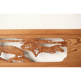 鶴亀木彫欄間 2枚1組　R0228 