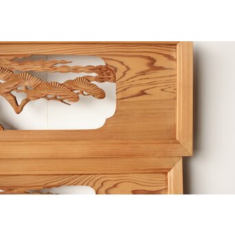 鶴亀木彫欄間 2枚1組　R0228 