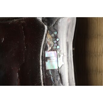 江千里製 青貝布袋図 入隅四方黒漆盆/香盆　Q306 