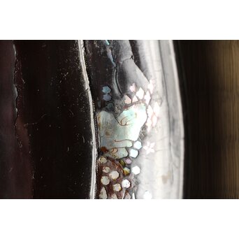 江千里製 青貝布袋図 入隅四方黒漆盆/香盆　Q306 