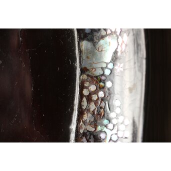 江千里製 青貝布袋図 入隅四方黒漆盆/香盆　Q306 