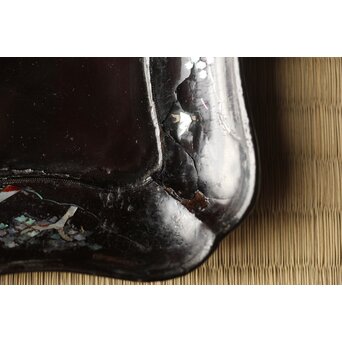 江千里製 青貝布袋図 入隅四方黒漆盆/香盆　Q306 