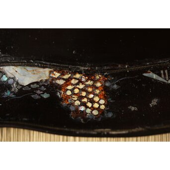 江千里製 青貝布袋図 入隅四方黒漆盆/香盆　Q306 