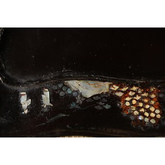 江千里製 青貝布袋図 入隅四方黒漆盆/香盆　Q306 