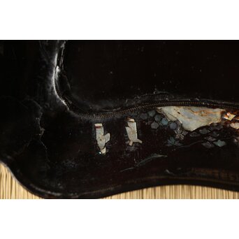 江千里製 青貝布袋図 入隅四方黒漆盆/香盆　Q306 