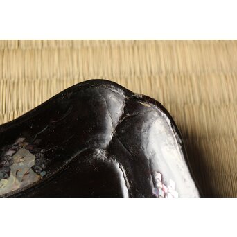 江千里製 青貝布袋図 入隅四方黒漆盆/香盆　Q306 