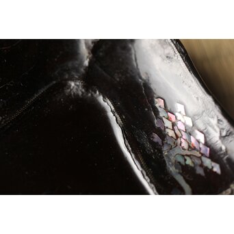 江千里製 青貝布袋図 入隅四方黒漆盆/香盆　Q306 