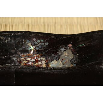 江千里製 青貝布袋図 入隅四方黒漆盆/香盆　Q306 