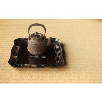 江千里製 青貝布袋図 入隅四方黒漆盆/香盆　Q306 