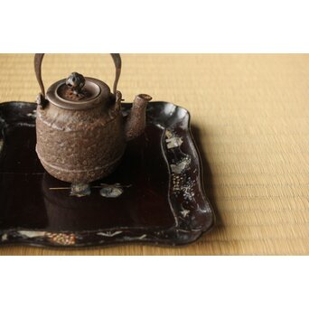 江千里製 青貝布袋図 入隅四方黒漆盆/香盆　Q306 