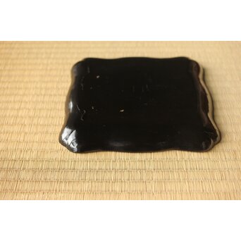 江千里製 青貝布袋図 入隅四方黒漆盆/香盆　Q306 
