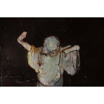 江千里製 青貝布袋図 入隅四方黒漆盆/香盆　Q306 