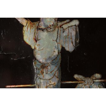 江千里製 青貝布袋図 入隅四方黒漆盆/香盆　Q306 