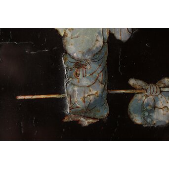 江千里製 青貝布袋図 入隅四方黒漆盆/香盆　Q306 