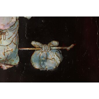 江千里製 青貝布袋図 入隅四方黒漆盆/香盆　Q306 