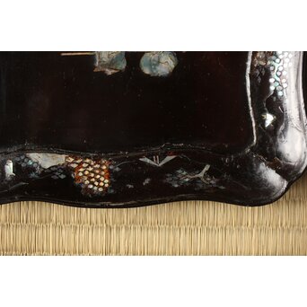 江千里製 青貝布袋図 入隅四方黒漆盆/香盆　Q306 