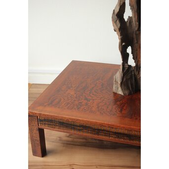 神代欅上玉杢と黒柿の筬装飾 指物卓　X362 