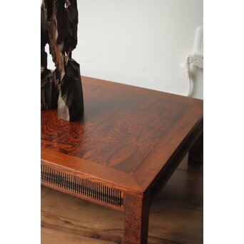 神代欅上玉杢と黒柿の筬装飾 指物卓　X362 