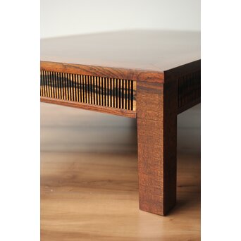 神代欅上玉杢と黒柿の筬装飾 指物卓　X362 