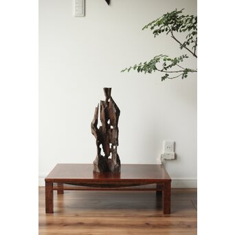 神代欅上玉杢と黒柿の筬装飾 指物卓　X362 