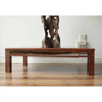 神代欅上玉杢と黒柿の筬装飾 指物卓　X362 