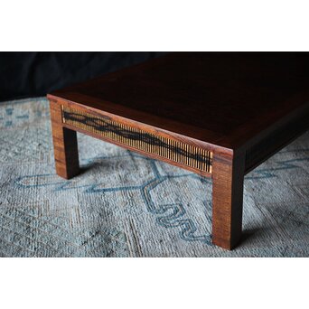 神代欅上玉杢と黒柿の筬装飾 指物卓　X362 