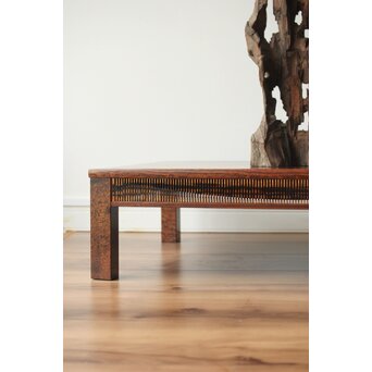 神代欅上玉杢と黒柿の筬装飾 指物卓　X362 