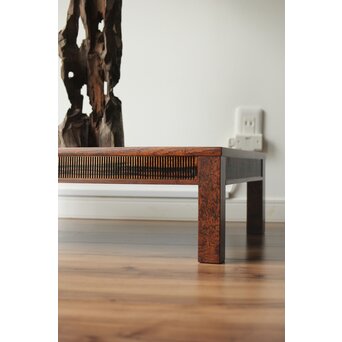 神代欅上玉杢と黒柿の筬装飾 指物卓　X362 