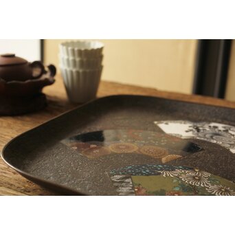 鉄地 七宝象嵌四方盆　M326 