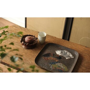 鉄地 七宝象嵌四方盆　M326 