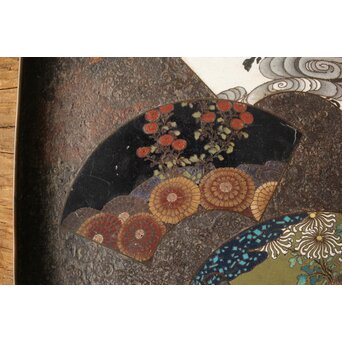 鉄地 七宝象嵌四方盆　M326 