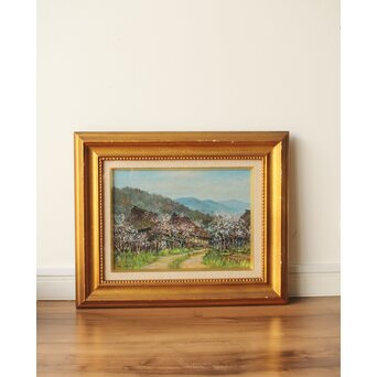 森誠 杏花の里 油彩4号 額装　Z310