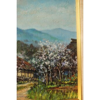 森誠 杏花の里 油彩4号 額装　Z310 