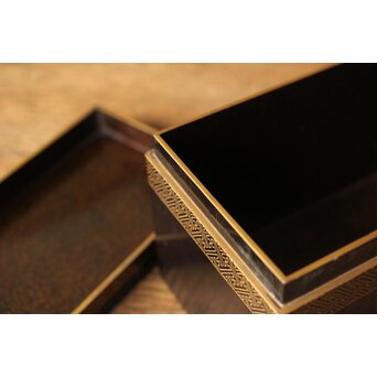 芭蕉葉に人物 紗綾蒔絵茶箱　Q307 