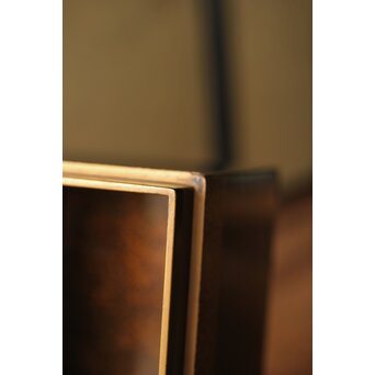 芭蕉葉に人物 紗綾蒔絵茶箱　Q307 