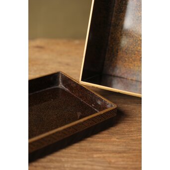 芭蕉葉に人物 紗綾蒔絵茶箱　Q307 