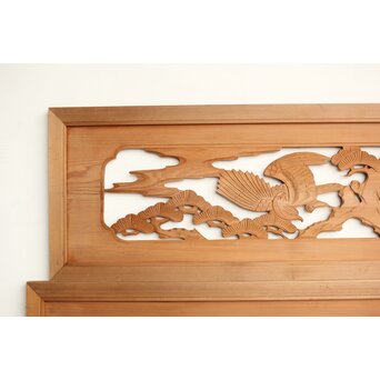 鷹と松 中型木彫欄間 2枚1組　R0231 