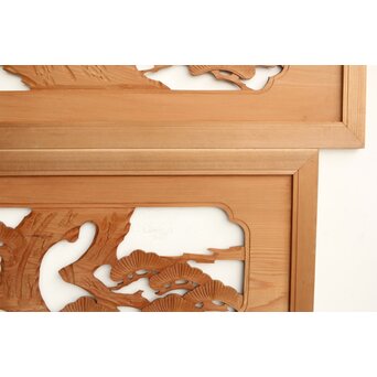 鷹と松 中型木彫欄間 2枚1組　R0231 