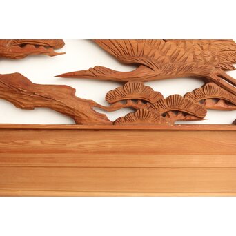 鶴松 中型木彫欄間 2枚1組　R0232 