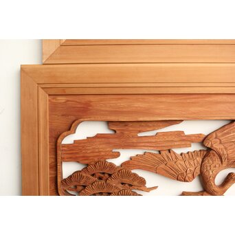 鶴松 中型木彫欄間 2枚1組　R0232 