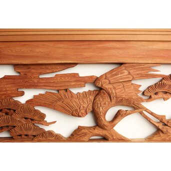 鶴松 中型木彫欄間 2枚1組　R0232 