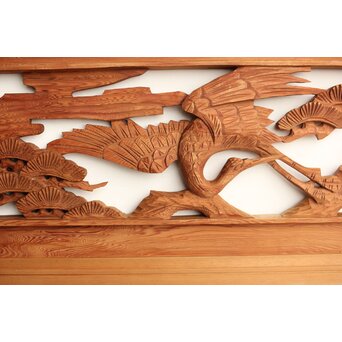 鶴松 中型木彫欄間 2枚1組　R0232 