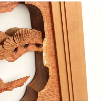 鶴松 中型木彫欄間 2枚1組　R0232 