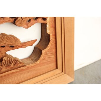 鶴松 中型木彫欄間 2枚1組　R0232 