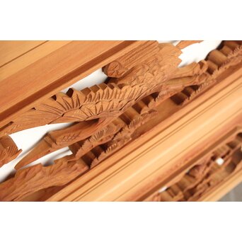 鶴松 中型木彫欄間 2枚1組　R0232 