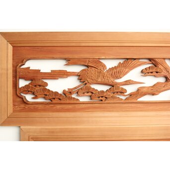 鶴松 中型木彫欄間 2枚1組　R0232 