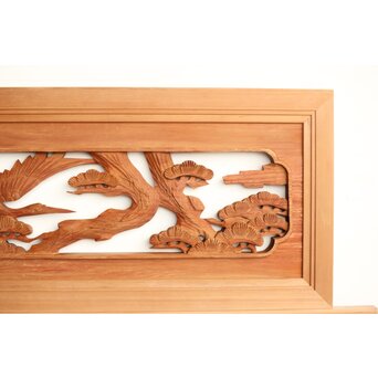 鶴松 中型木彫欄間 2枚1組　R0232 