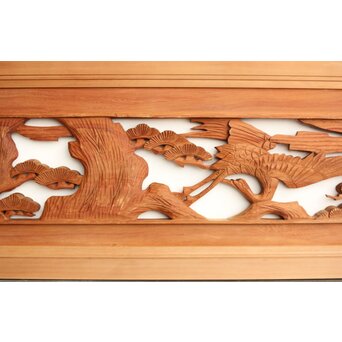 鶴松 中型木彫欄間 2枚1組　R0232 